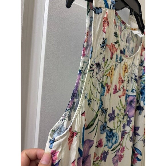 J. Jill Women’s XL Pleated Dress Floral Multi Color White Pockets A-Line Spring - Picture 7 of 15